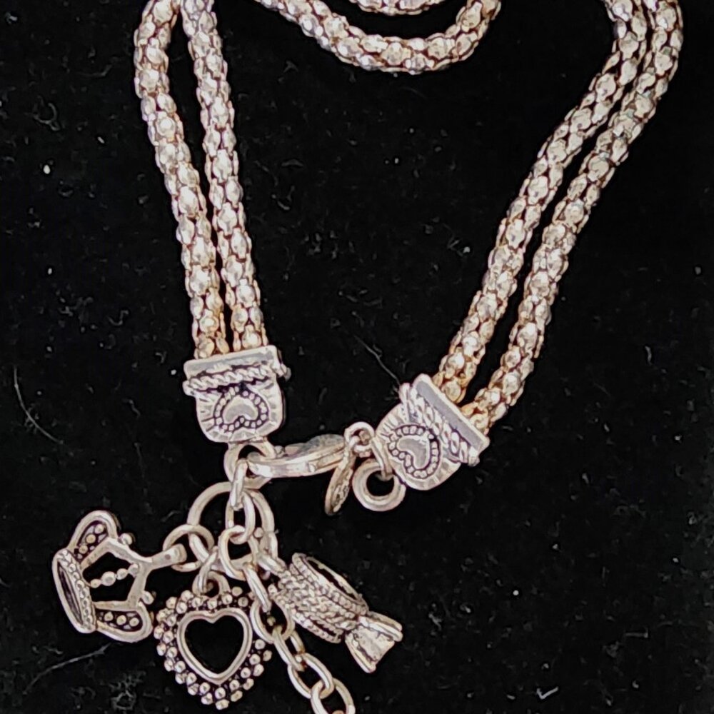 Premier Designs Double Strand Silver Charm Bracelet Pre-owned Excellnt Condition